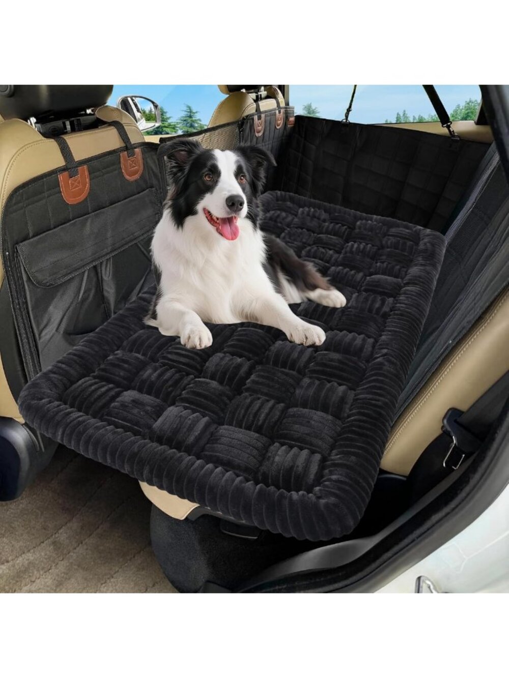 Non-Slip Dog Car Bed Mat & Backseat Extender, 50"x24.6", Waterproof, Black